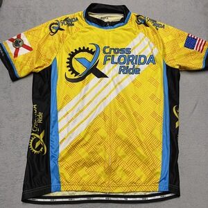 Primal Cycling Jersey Mens XL Yellow Printed Cross Florida Ride CAAM Tour‎